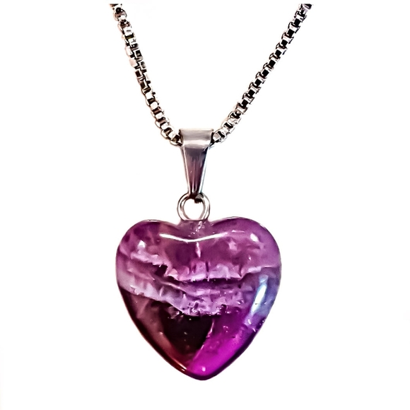 16" Italian 925 Sterling Silver Box Chain with Amethyst Heart - Picture 3 of 4